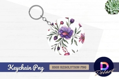 Purple floral watercolor pattern for round keychain png Product Image 1
