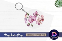 Watercolor pink orchid flowers round keychain png Product Image 1