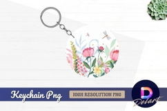 Floral pattern with dragonflies round keychain png Product Image 1