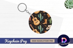 Watercolor western pattern with guitars Round keychain PNG Product Image 1