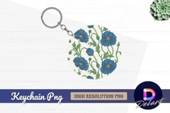 Blue poppies floral Round Keychain PNG pattern design Product Image 1