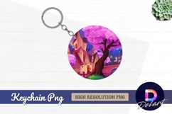 Cartoon town Round Keychain PNG Design Product Image 1