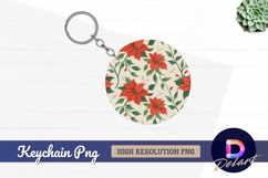 Poinsettia floral pattern round keychain png Product Image 1