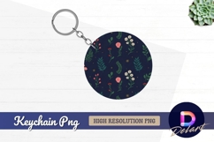 Floral pattern with stars on dark blue Round Keychain PNG Product Image 1
