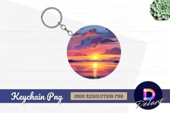 Painted sunset over water Round Keychain PNG Product Image 1