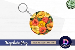 Colorful poppy flowers circle round keychain png Product Image 1