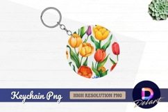 Colorful tulips floral design Round Keychain PNG Product Image 1