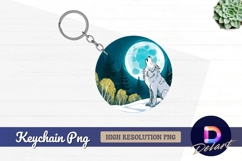 Howling wolf moonlit forest round keychain png Product Image 1