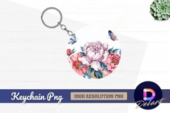 Watercolor floral design round keychain png Product Image 1