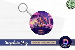 Magical castle with bridge in round keychain png Product Image 1
