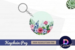 Floral watercolor round frame for Round Keychain PNG Product Image 1