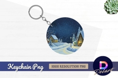 Winter snowfall village Round Keychain PNG Product Image 1