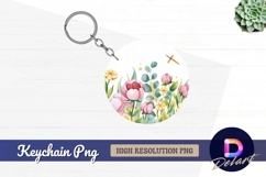 Watercolor flowers Round Keychain PNG Product Image 1