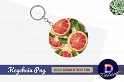 Grapefruit slices and leaves Round Keychain PNG Product Image 1