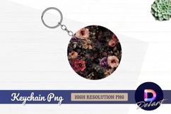 Dark floral circle pattern Round Keychain PNG Product Image 1