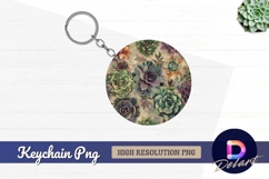Watercolor succulent Round Keychain PNG Product Image 1