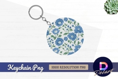 Blue floral pattern Round Keychain PNG Product Image 1