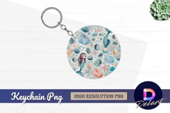 Two cartoon mermaids pebble Round Keychain PNG Product Image 1