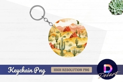 Watercolor desert landscape with cacti Round Keychain PNG Product Image 1