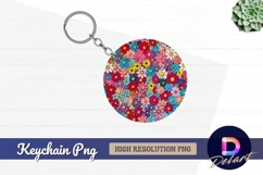 Colorful floral pattern Round Keychain PNG Product Image 1
