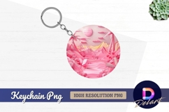 Pink fantasy landscape tropical Round Keychain PNG Product Image 1
