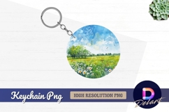 Watercolor painting of sunny meadow Round Keychain PNG Product Image 1