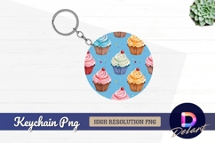 Colorful cupcake pattern Round Keychain PNG Product Image 1