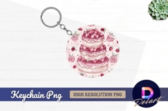 Watercolor strawberry cake Round Keychain PNG Product Image 1