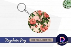 Floral design with pink roses round keychain png Product Image 1