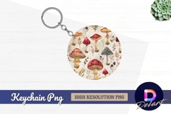 Watercolor mushroom pattern for round keychain png Product Image 1