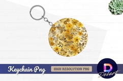 Floral pattern yellow and gray Round Keychain PNG Product Image 1