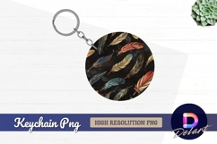 Colorful feathers on black background Round Keychain PNG Product Image 1