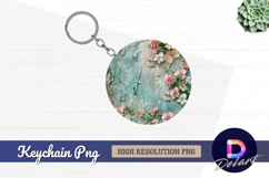 Flowers on weathered teal wall Round Keychain PNG Product Image 1