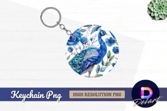 Blue peacock floral Round Keychain PNG Product Image 1