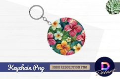 Round keychain png exotic floral Round Keychain PNG Product Image 1