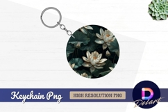 Lotus flowers and leaves pattern Round Keychain PNG Product Image 1