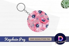 Pink poppy flowers circular design round keychain png Product Image 1