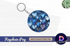 Blue stained glass hearts round keychain png Product Image 1