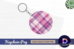 Pink and purple plaid round keychain png Product Image 1
