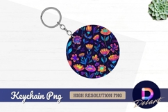 Vibrant neon floral circle round keychain png Product Image 1