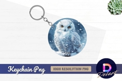 Snowy owl winter portrait round keychain png Product Image 1
