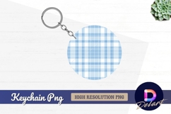 Light blue and white plaid round keychain png Product Image 1
