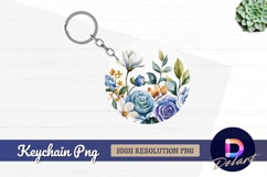 Watercolor floral round design for Round keychain png Product Image 1