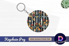 Floral pattern on a wooden fence Round Keychain PNG Product Image 1