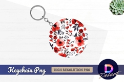 Red watercolor floral round keychain design Product Image 1