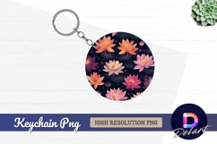 Colorful lotus flowers on starry night Round Keychain PNG Product Image 1
