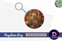 Autumn leaves on grunge background round keychain png Product Image 1