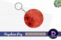 Red floral design round keychain png Product Image 1