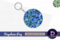 Blue flowers stained glass round keychain png Product Image 1