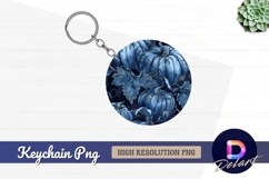 Blue pumpkins and leaves round keychain png Product Image 1